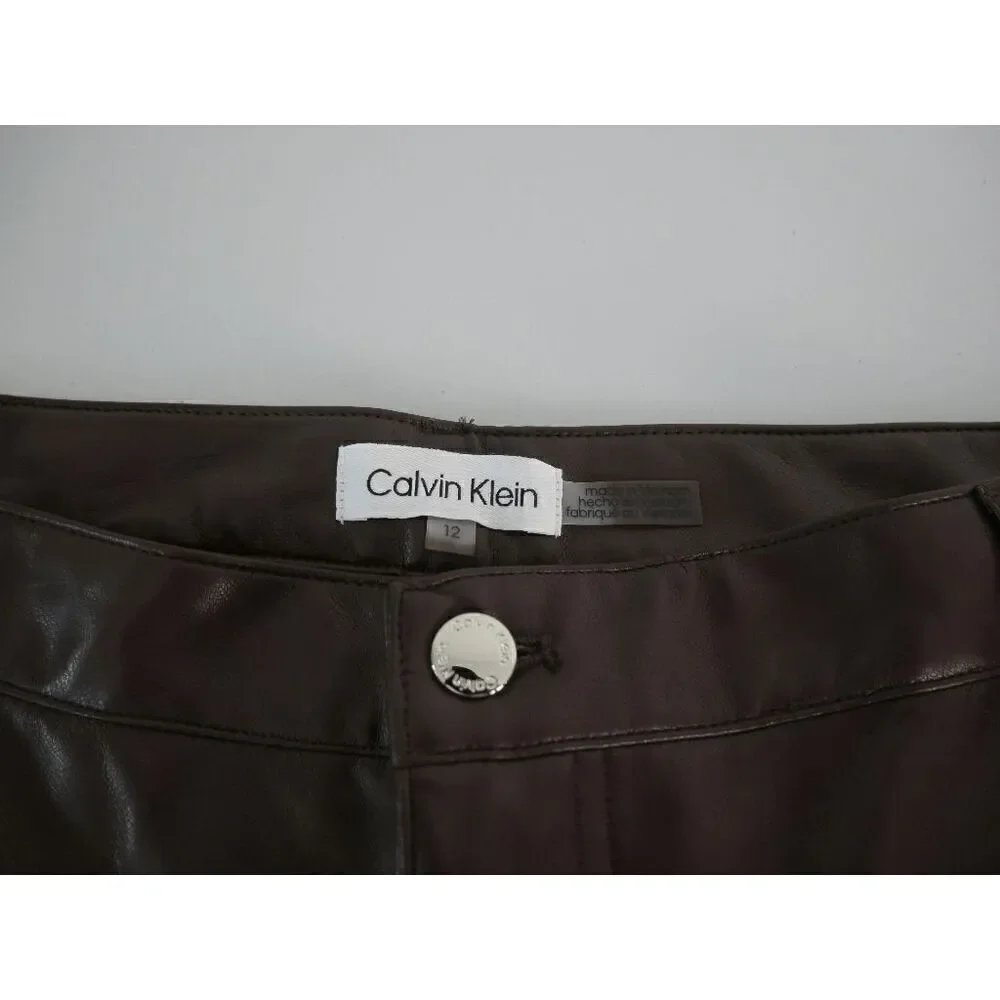 Calvin Klein Women's Faux Leather Straight Leg Pants 12